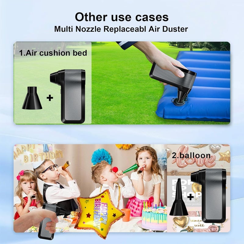 DFM Compressed Air Duster, 125000RPM Electric Air Duster with Brushless Motor, Contains Multiple nozzles, for Cleaning Keyboard & PC. 3 Adjustable Gears, Rechargeable mini Blower for Car Detail - Image 4
